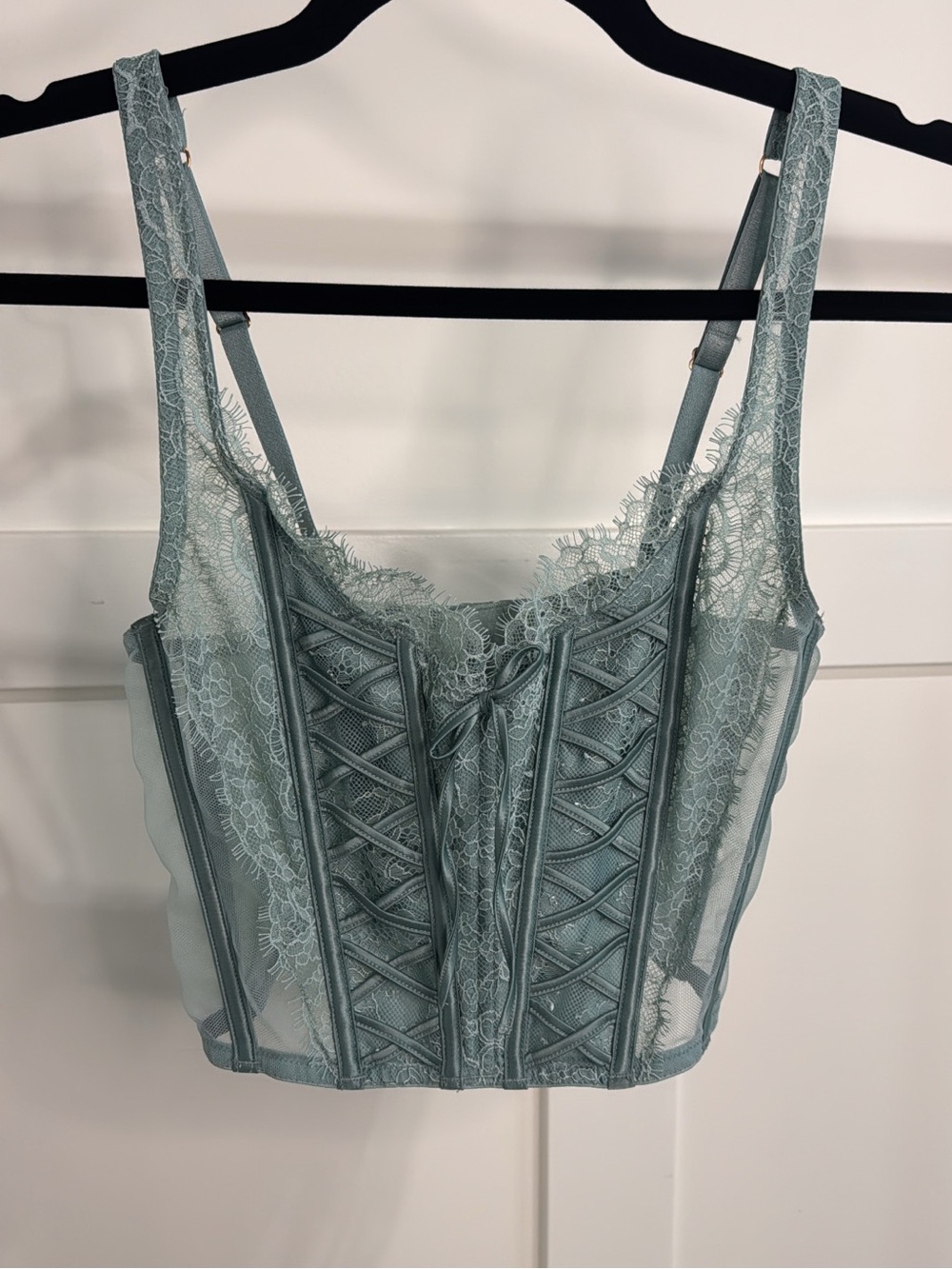 Victoria's Secret Dream Angels Lace Corset Bralette in Sage Dust Green